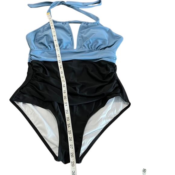 B2prity Blue/Black Slimming Halter One Piece Swimsuit Woman Size Large - Picture 5 of 10